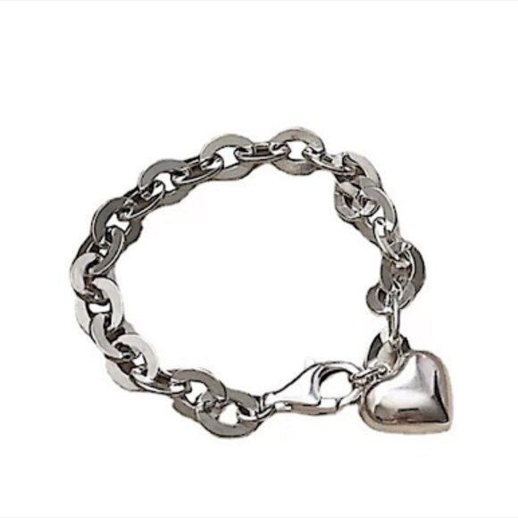 STERLING SILVER HEART CHARM BRACELET - Picture 4 of 6